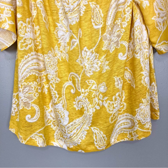 Chico’s Linen Paisley Off-Shoulder Top Women’s Size L Lightweight Boho Yellow - Picture 6 of 11